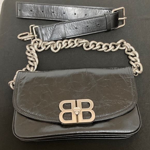 Balenciaga Black Leather Shoulder Bag with Silver Chain - Picture 1 of 11